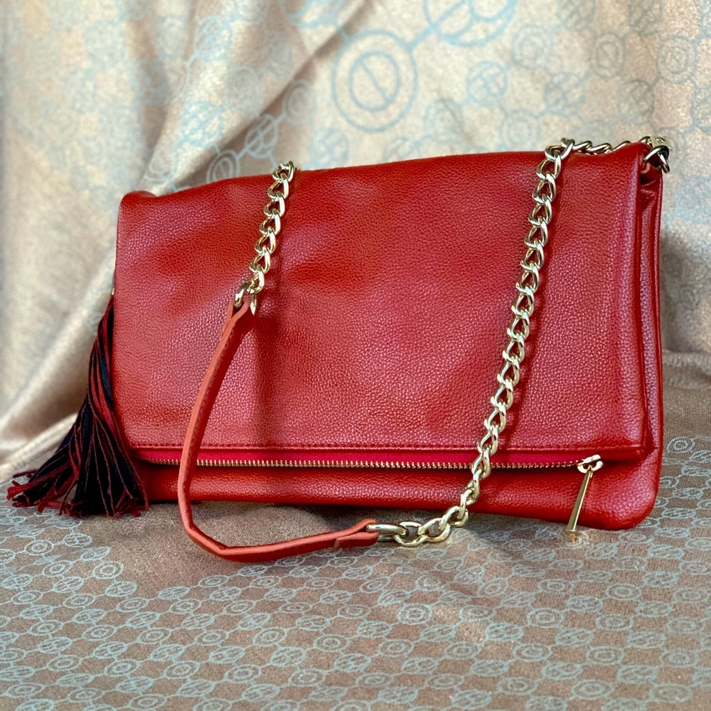 Red clutch with tassels